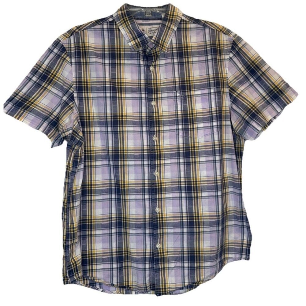 Original Penguin Men’s Cotton Plum Plaid Short Sleeve Button Up Shirt Sz L